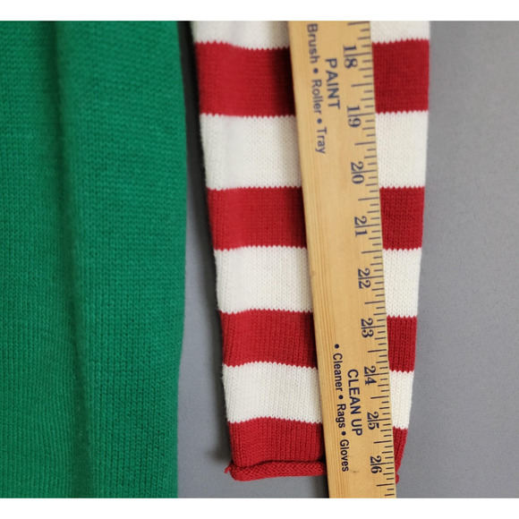 Ugly Christmas Sweater Womens Large Green Pug Santa Hat Striped Sleeves - Picture 9 of 13
